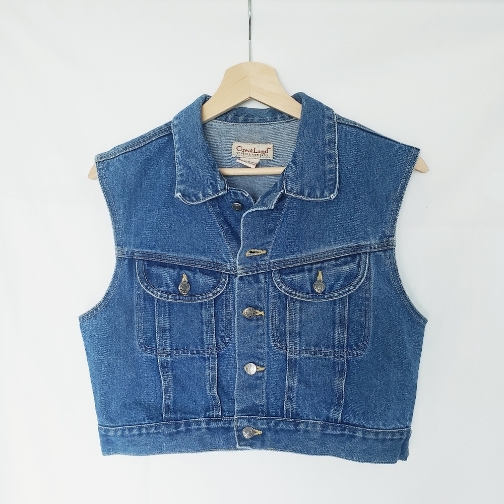 Crop denim vest - blue sturdy denim 100% cotton
